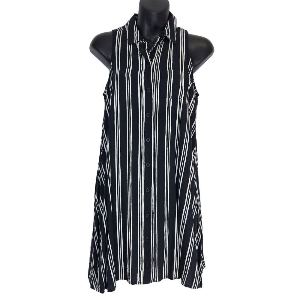 Banana Republic Factory Shirt Dress XS Striped Sleeveless Tunic‎ A Line Black